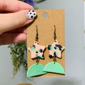 Leopard/Green Star Earrings